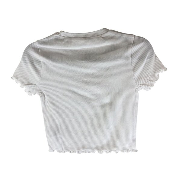 J Crew Crewcuts Girls' Short-Sleeve T-Shirt In Vintage Rib Lettuce Hem White XXL - Picture 2 of 6